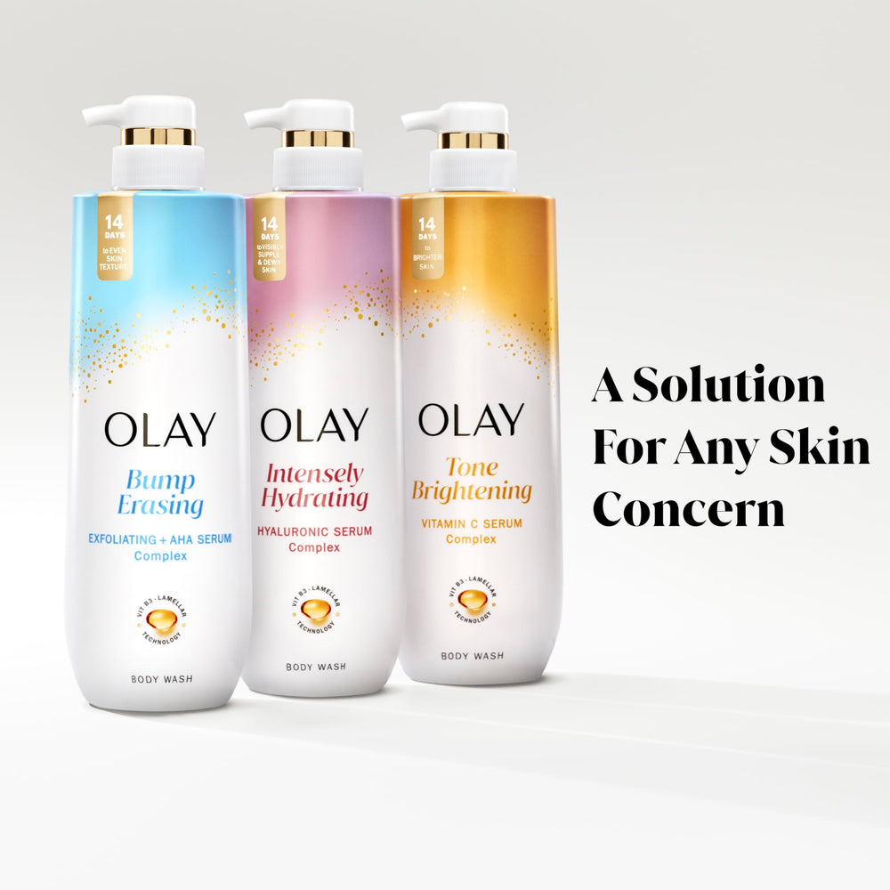 Olay body wash vitamin B3 lameller technology graphic showing advanced hydration benefits.