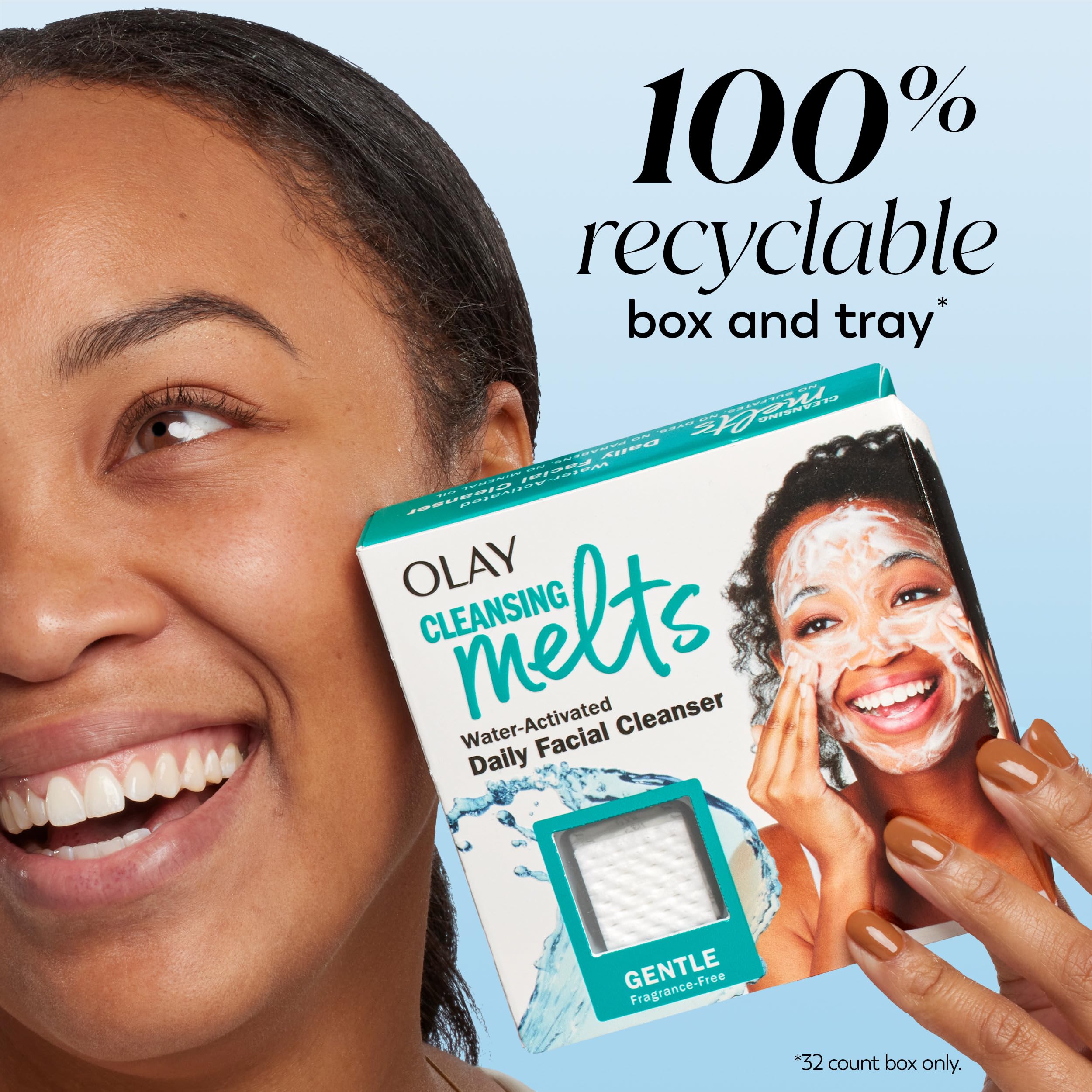 Olay Cleansing Melts Gentle formato diario: rutina rápida en tres pasos.