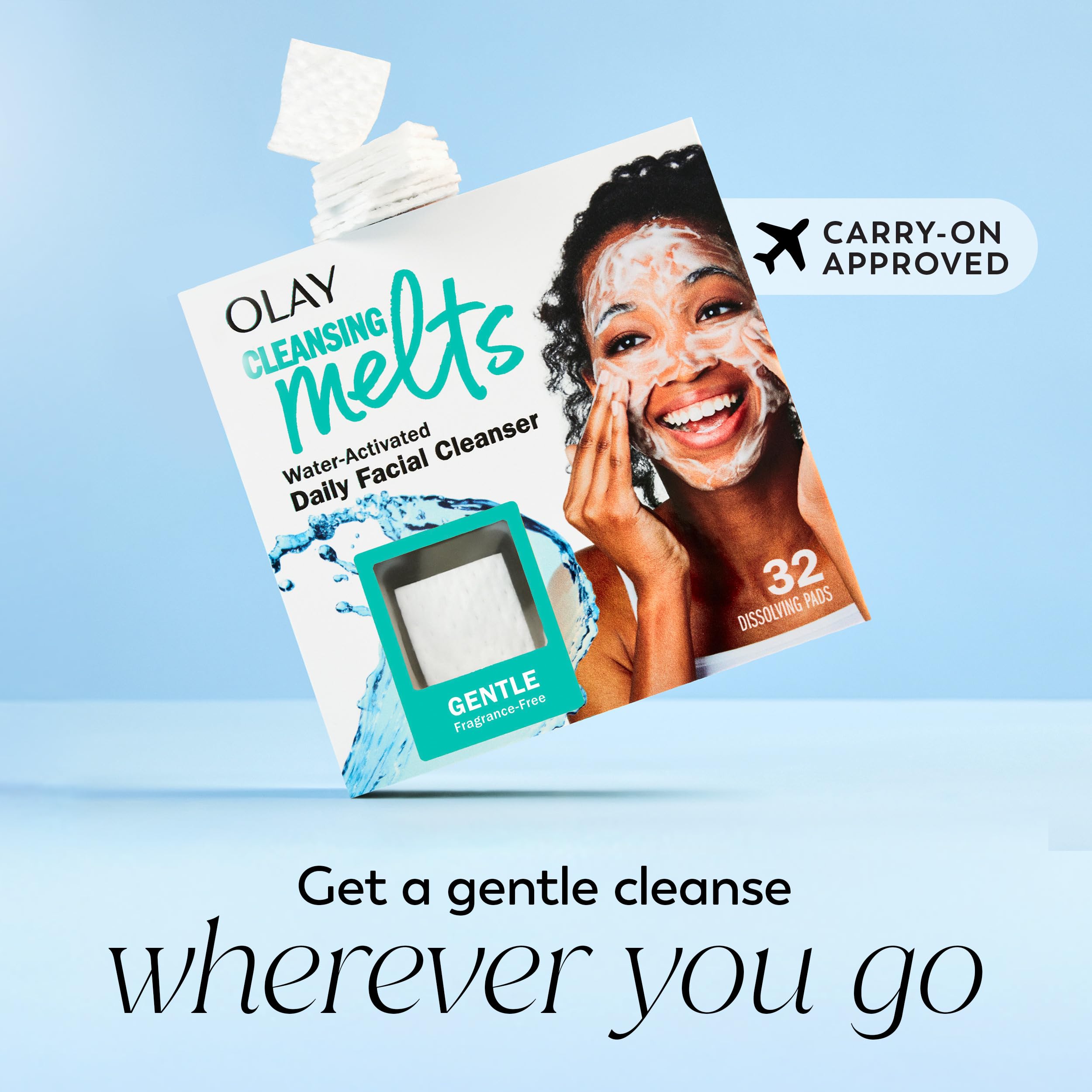 Olay Cleansing Melts Gentle práctica para protección solar y maquillaje: retira con facilidad.