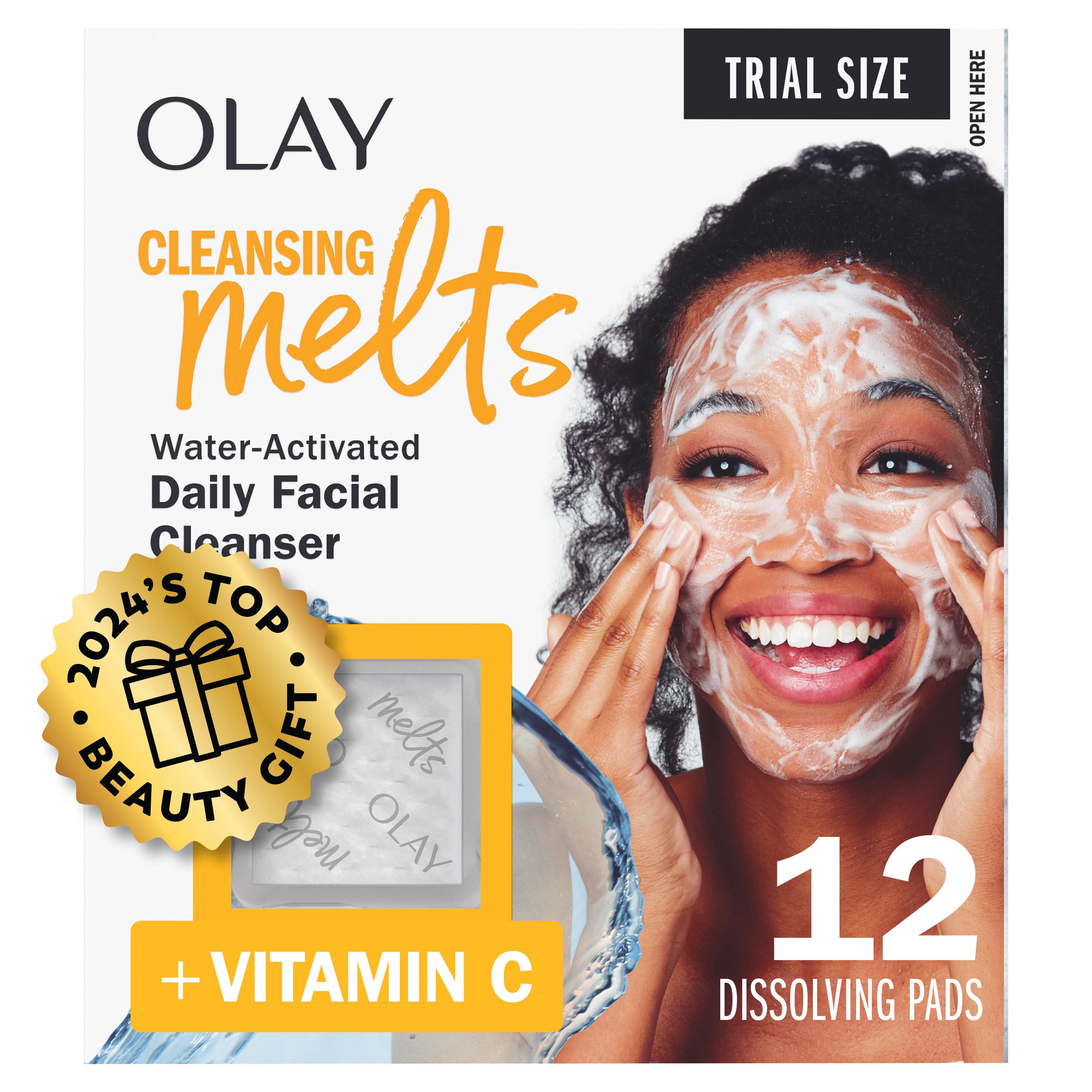 Olay Cleansing Melts pack shows travel-friendly design for on-the-go skincare.