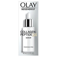 Olay Collagen Peptide 24 serum bottle for daily hydration and visible firmness.