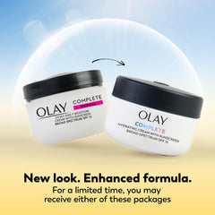 Olay moisturizer pump showing easy 2-in-1 hydration and protection