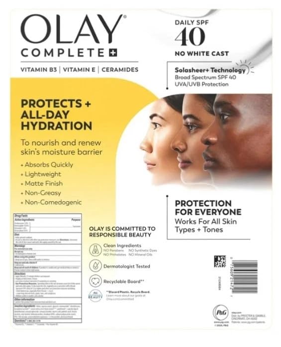 OLAY Complete fragrance-free label indicating suitability for sensitive skin.