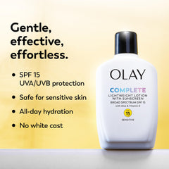 Olay Complete Lotion SPF 15 bottle close-up emphasizing sleek design