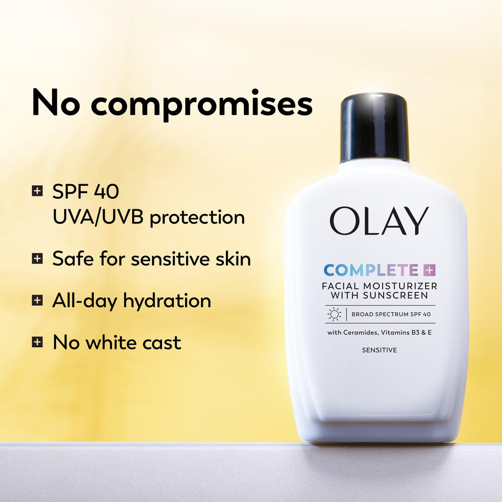 Olay Complete+ bottle top with easy pump design for daily use