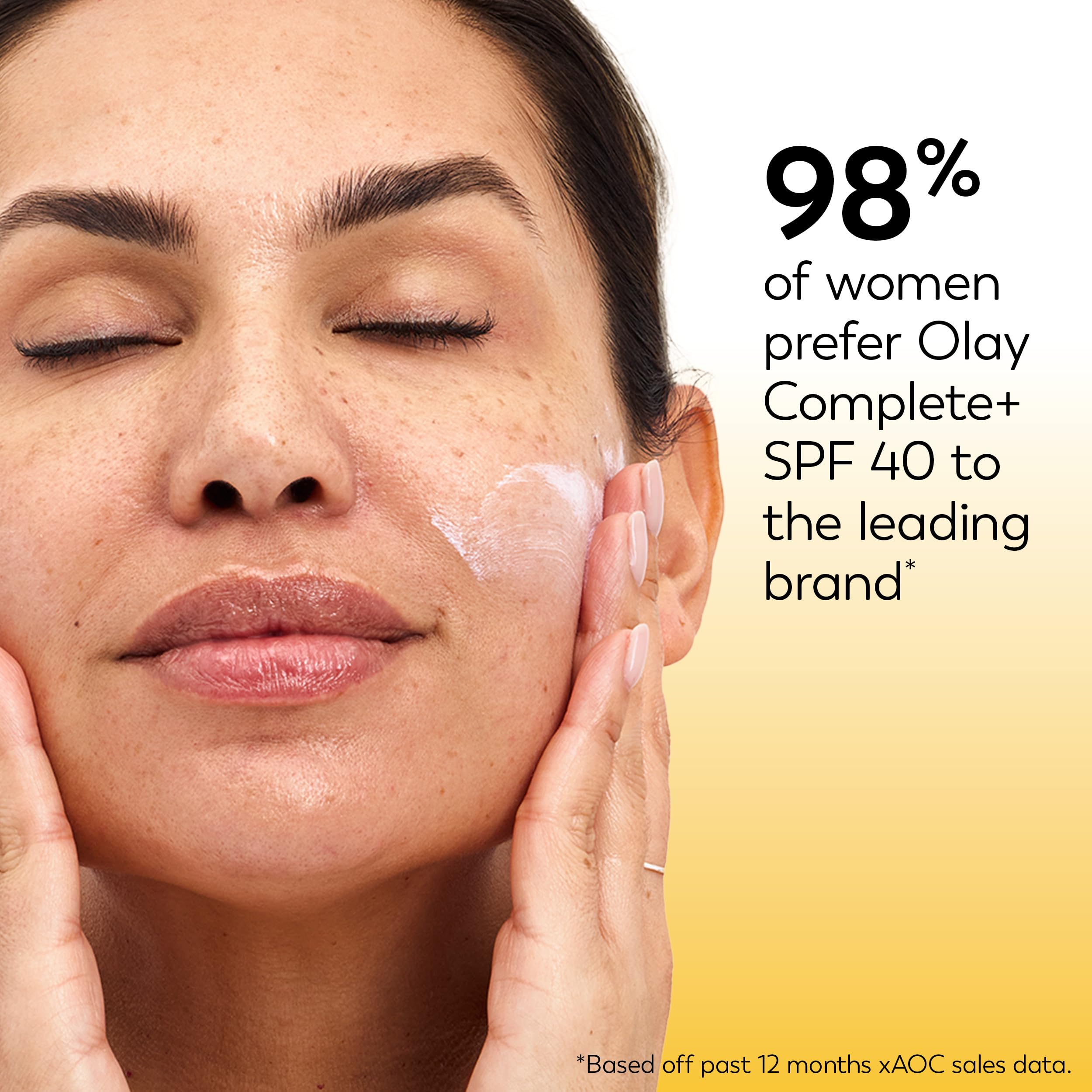 Olay Complete+ SPF40 application swirl demonstrates lightweight sunscreen texture