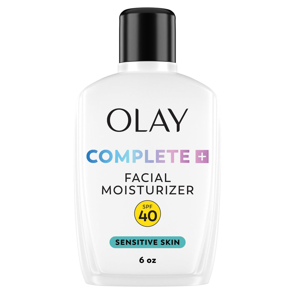 Olay Complete+ SPF40 bottle front showing daily sun protection and hydration