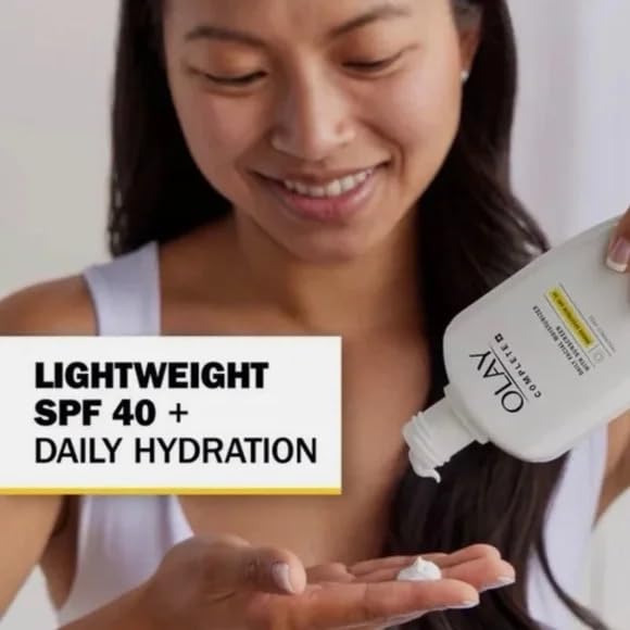OLAY Complete SPF 40 protection with no white cast on diverse skin tones.