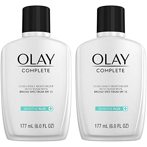 Olay Complete UV Plus Moisturizer label highlights oil-free, fragrance-free formula