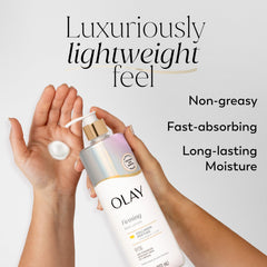 Olay crema corporal absorcion rapida, textura ligera que penetra rapidamente para piel suave.