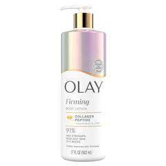 Olay crema corporal firmante con peptidos de colágeno, enfoque en firmeza y hidratación suave.