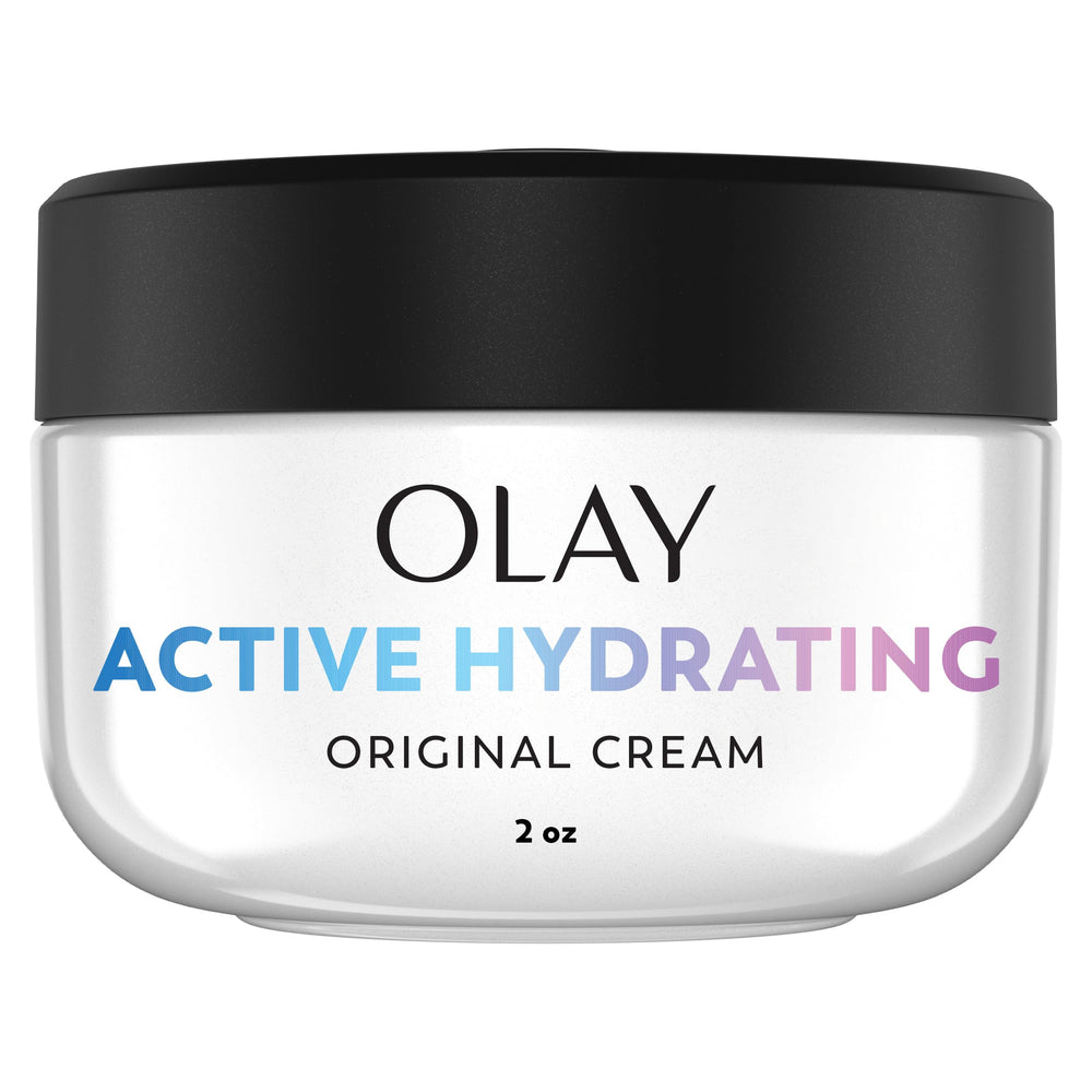 Olay Crema Hidratante Activa para rostro en envase, hidratación duradera.