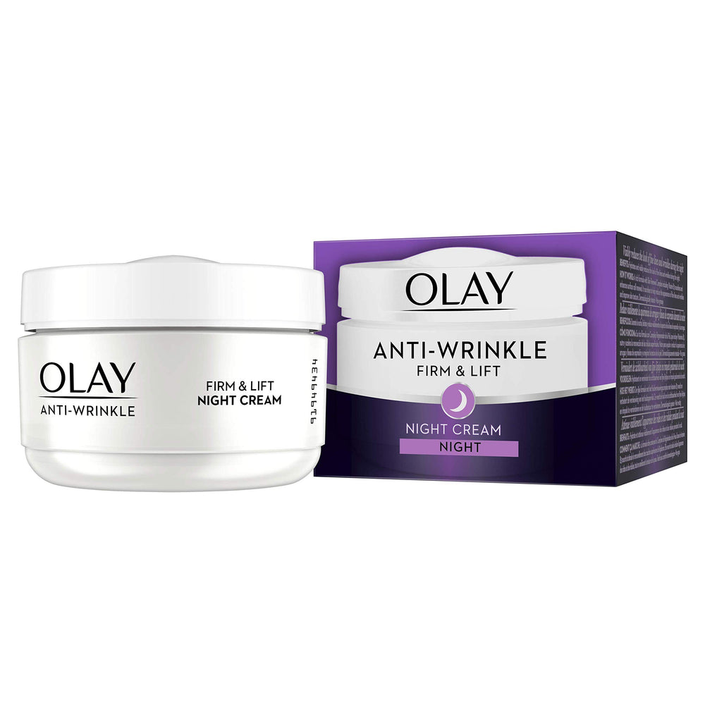 Olay crema de noche reafirmante para piel madura, mejora la elasticidad.