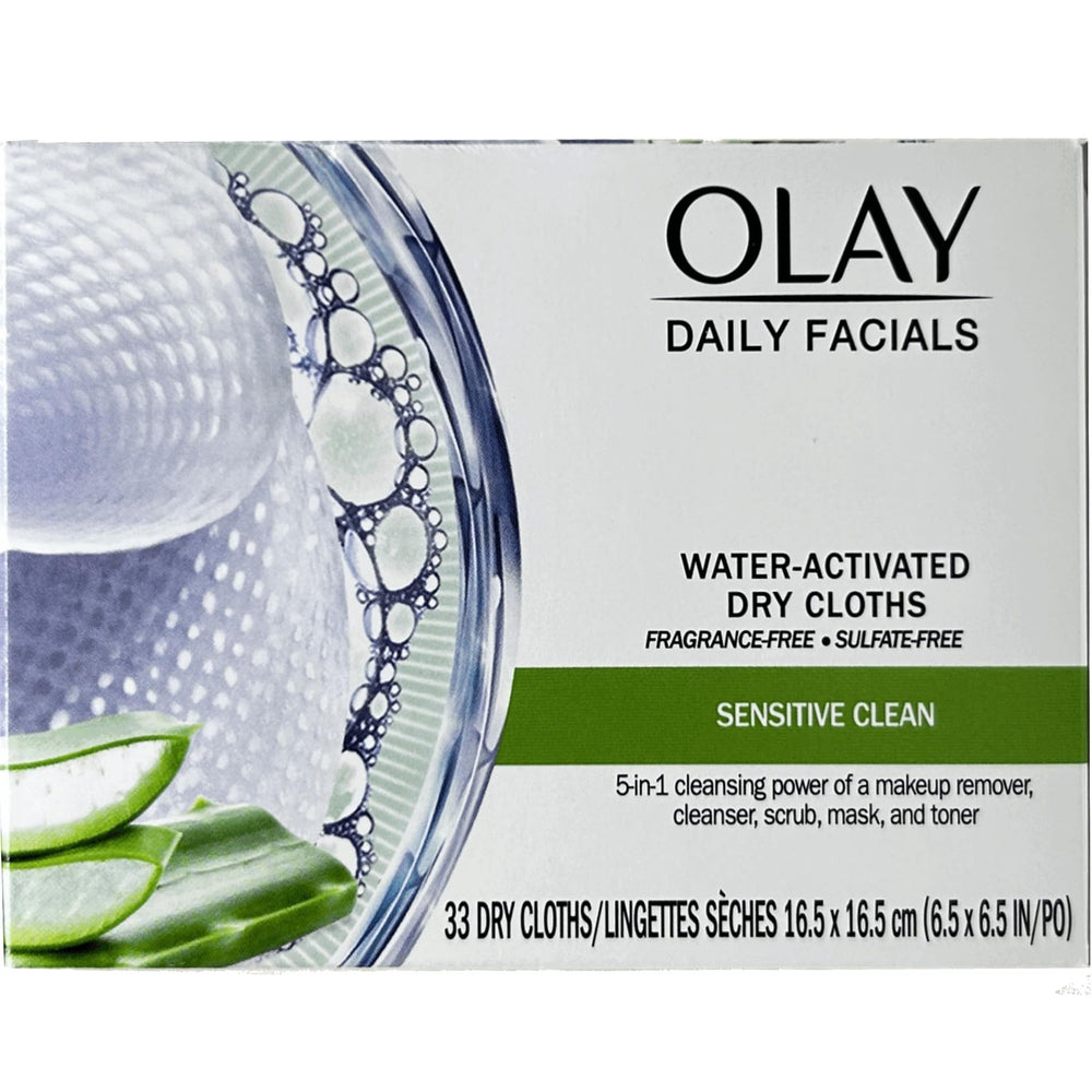 OLAY Daily Gentle Clean Cloths container on sink, ideal for fast, everyday cleansing.