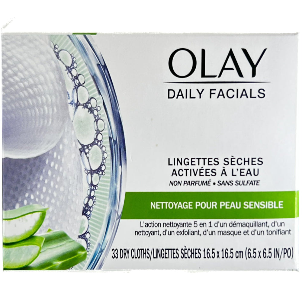 OLAY Daily Gentle Clean Cloths aloe and gentle texture soothe sensitive skin.
