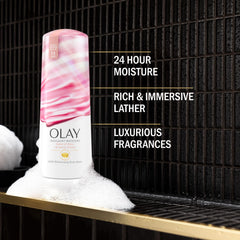 Olay Ducha Corporal Indulgente, espuma cremosa, limpia suavemente y deja aroma envolvente.