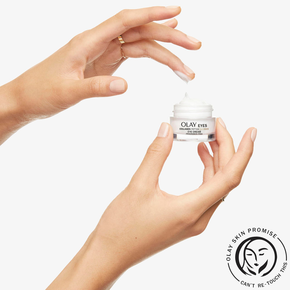 Aplicación nocturna con Olay Eyes Collagen Peptide 24 MAX para cuidado diario