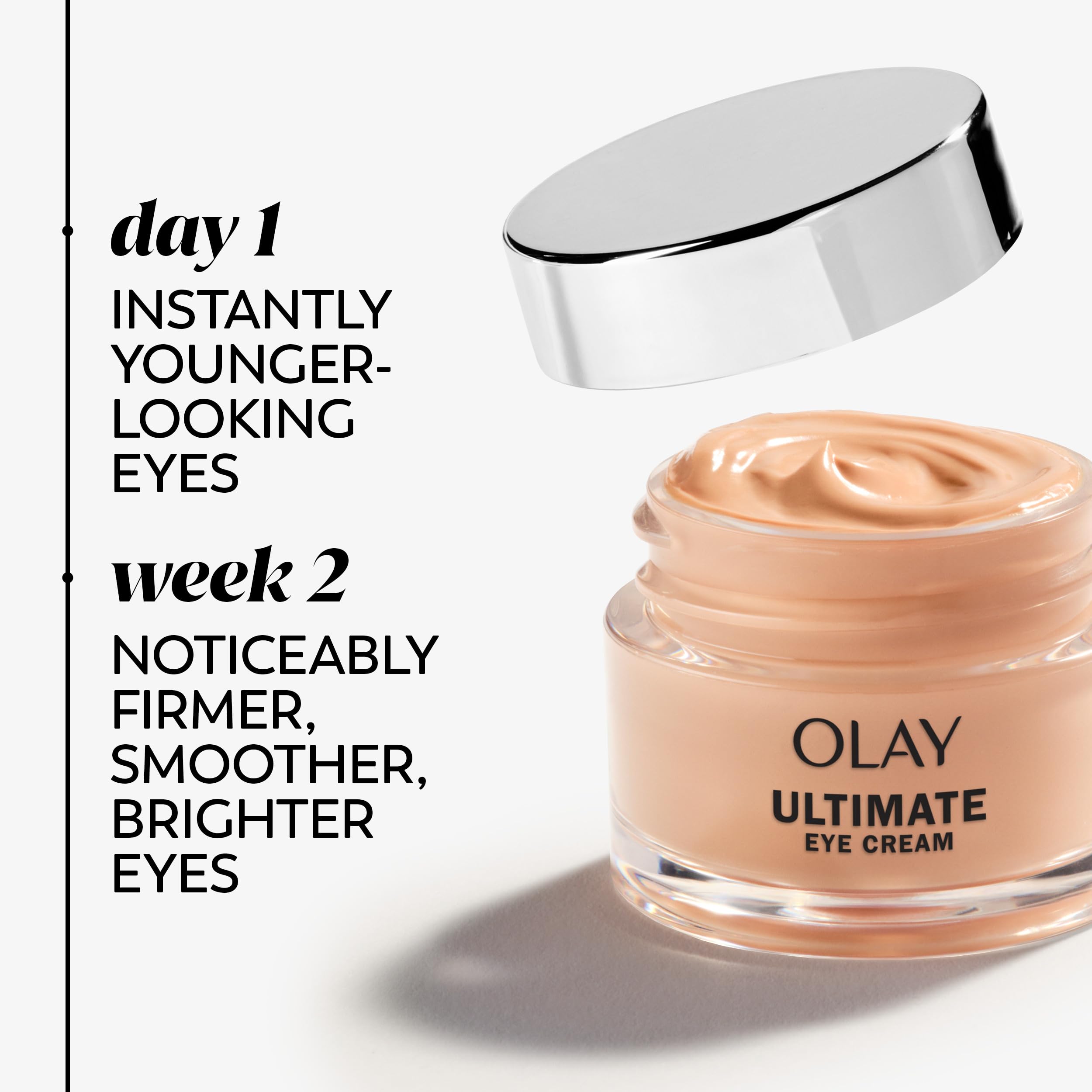 OLAY Ultimate Eye Cream applied around the eye shows smooth absorption.