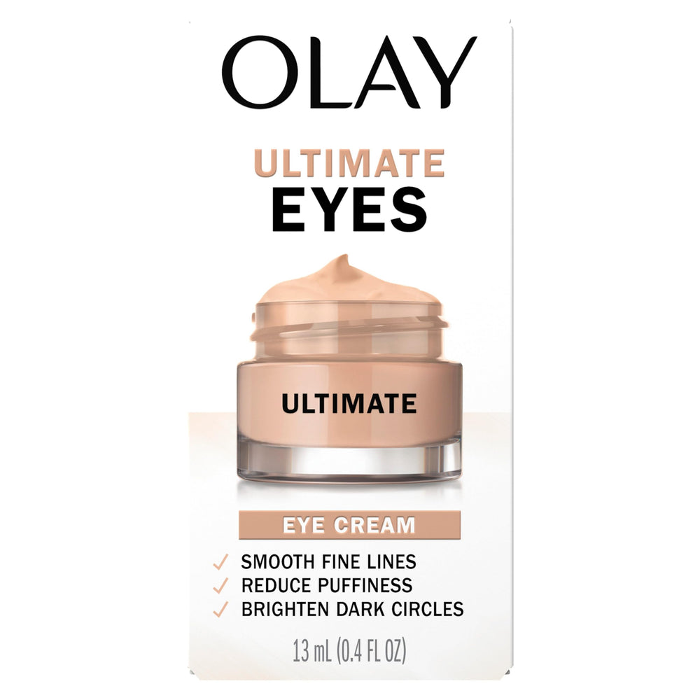 OLAY Ultimate Eye Cream shows concealer-like pigment blending with skin tone.