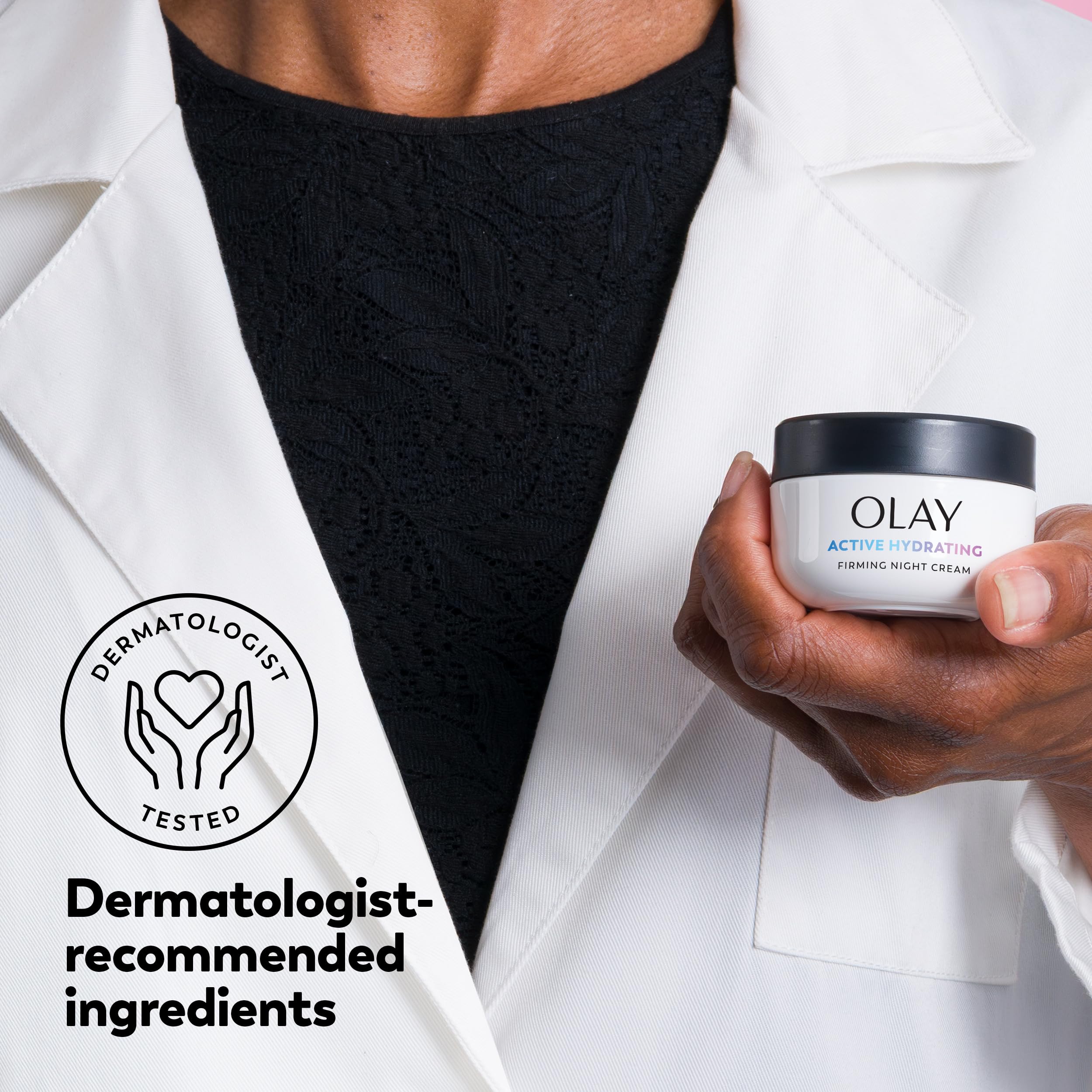 Olay Firming Night Cream application scene demonstrating smooth skin feel at night