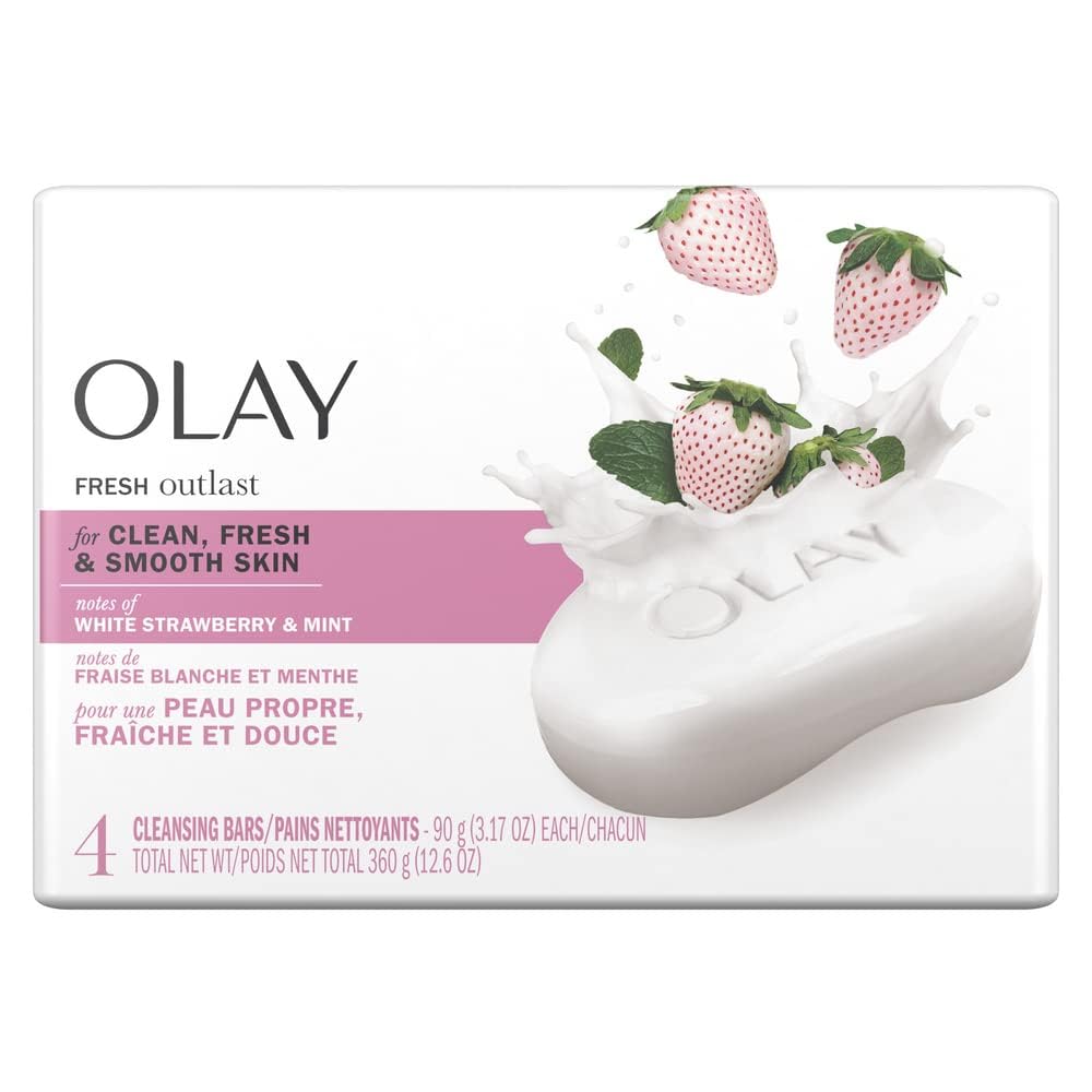 Olay Fresh Outlast barra aroma fresa blanca y menta para frescura duradera.