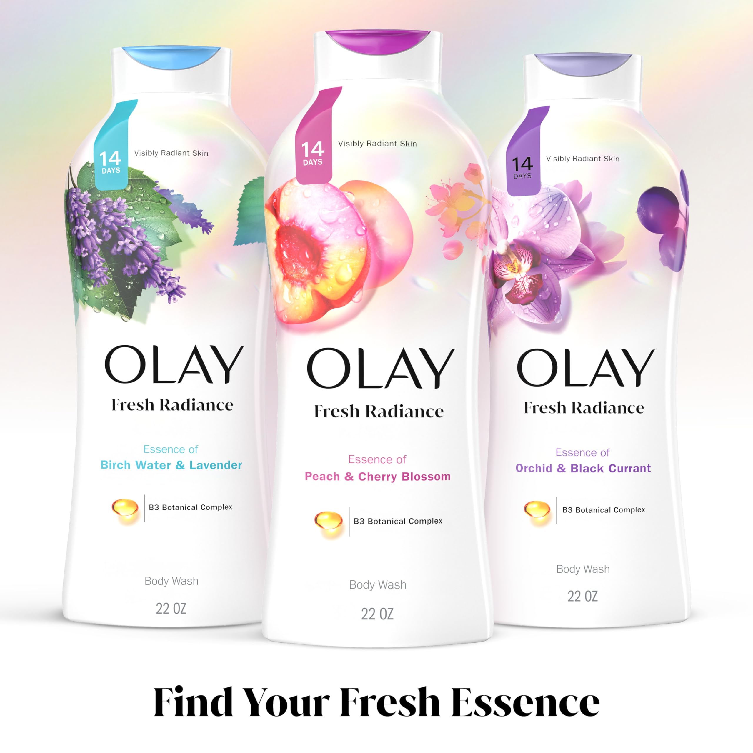 Olay Fresh Outlast peach-cherry ingredients closeup highlighting vitamin B3