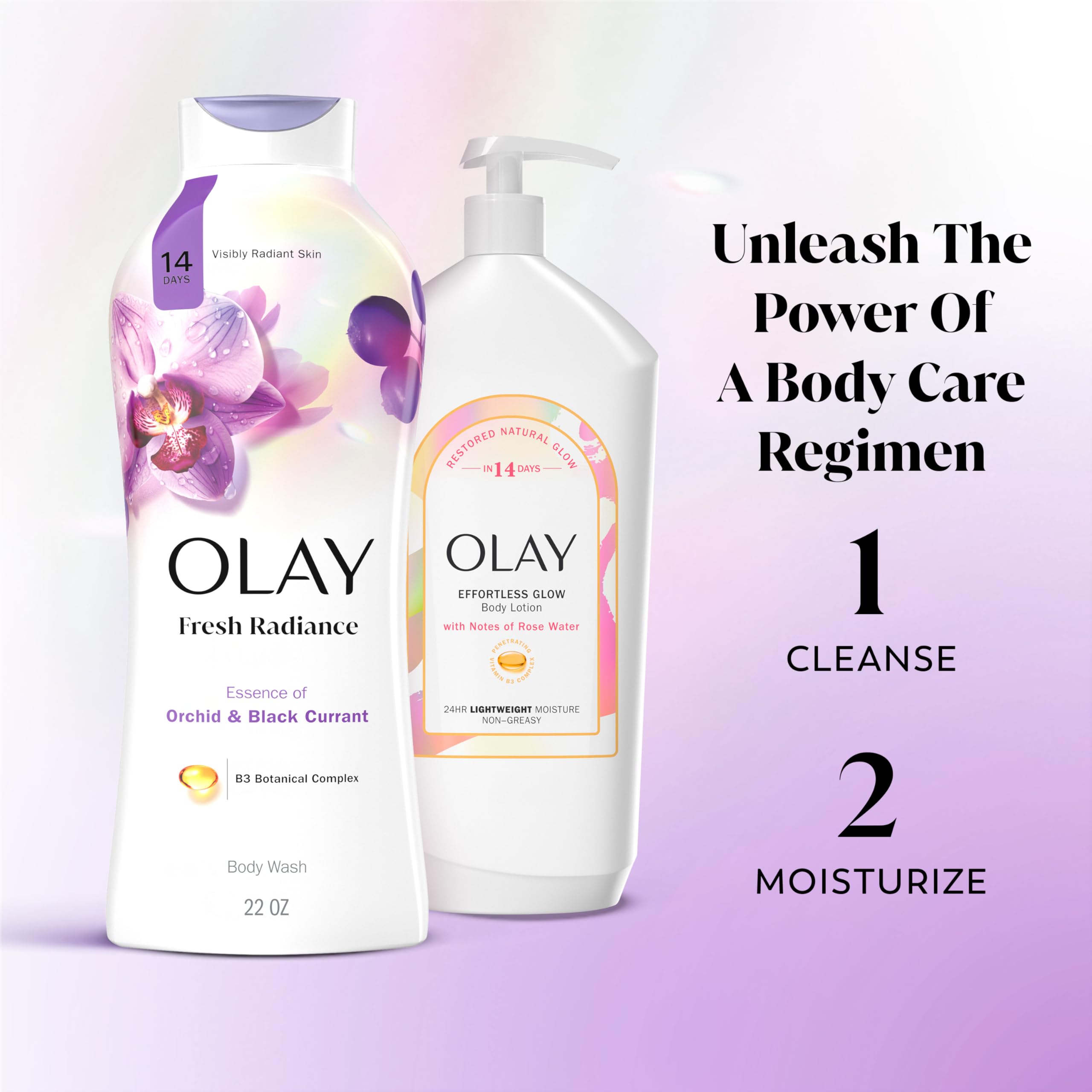 Plant-based cleansers badge on Olay packaging emphasizes gentle cleansing.
