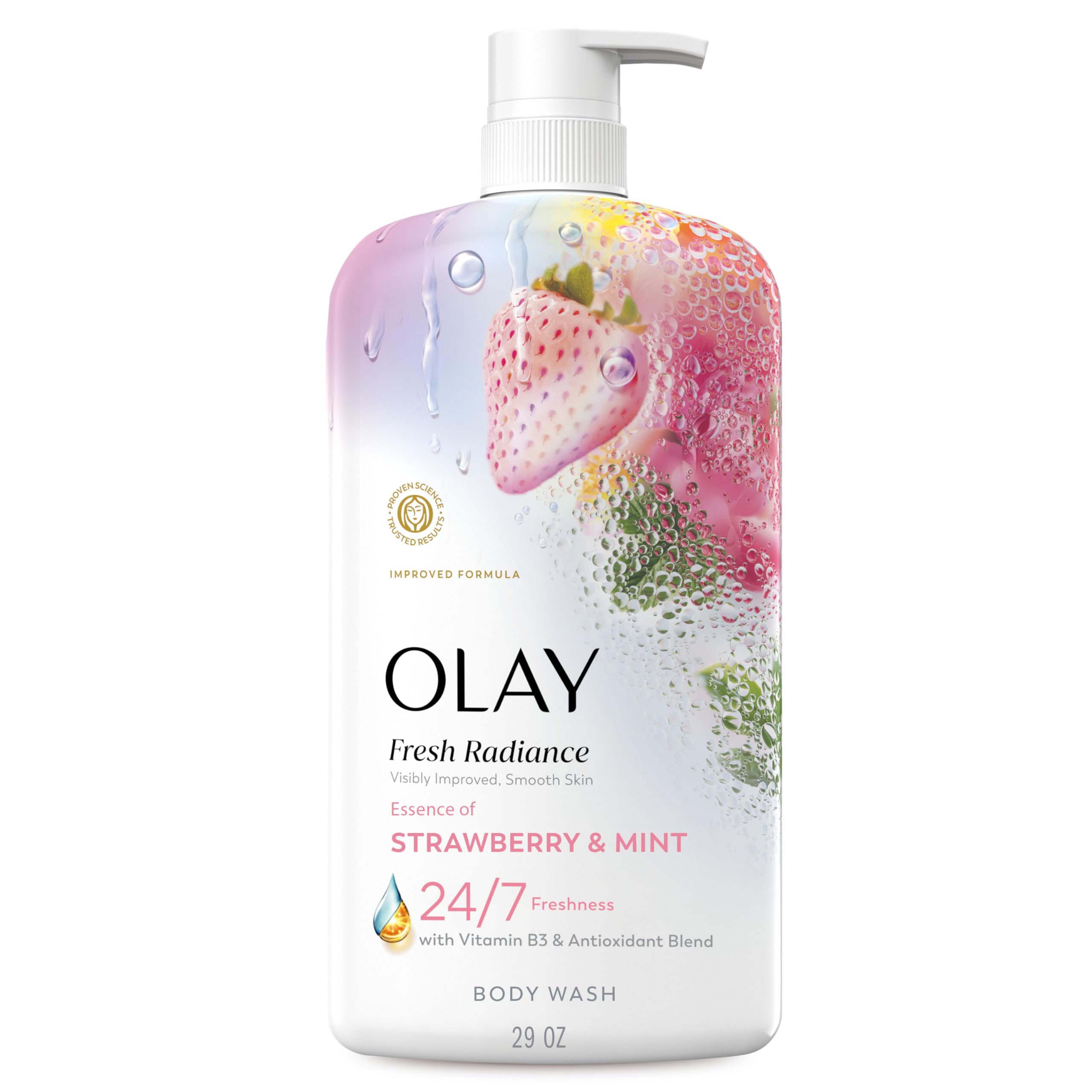 Olay Fresh Radiance: botella vertiendo para una limpieza suave