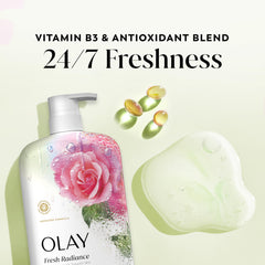 Textura rica de Olay Fresh Radiance que facilita el enjuague suave.