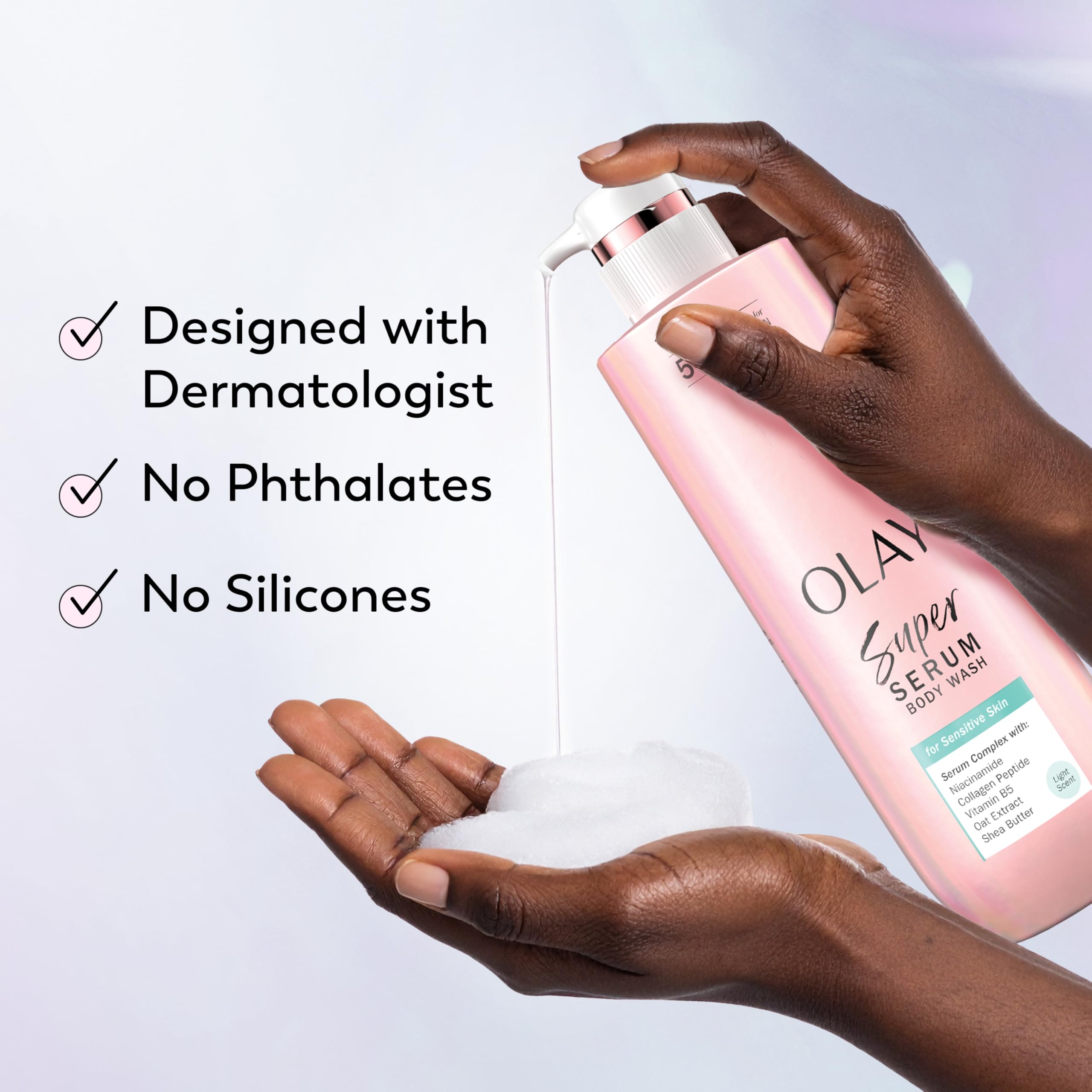 Olay gel de ducha con suero, péptido de colágeno suaviza la piel.