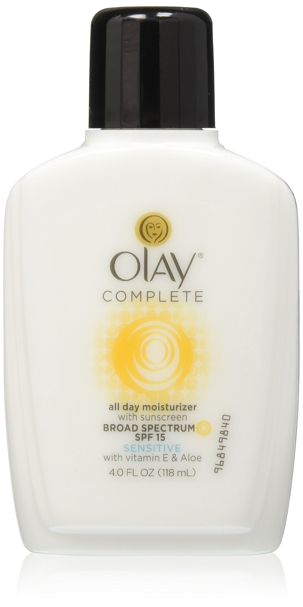 OLAY hidratante diario SPF 15 para piel sensible, envase de cuatro onzas.