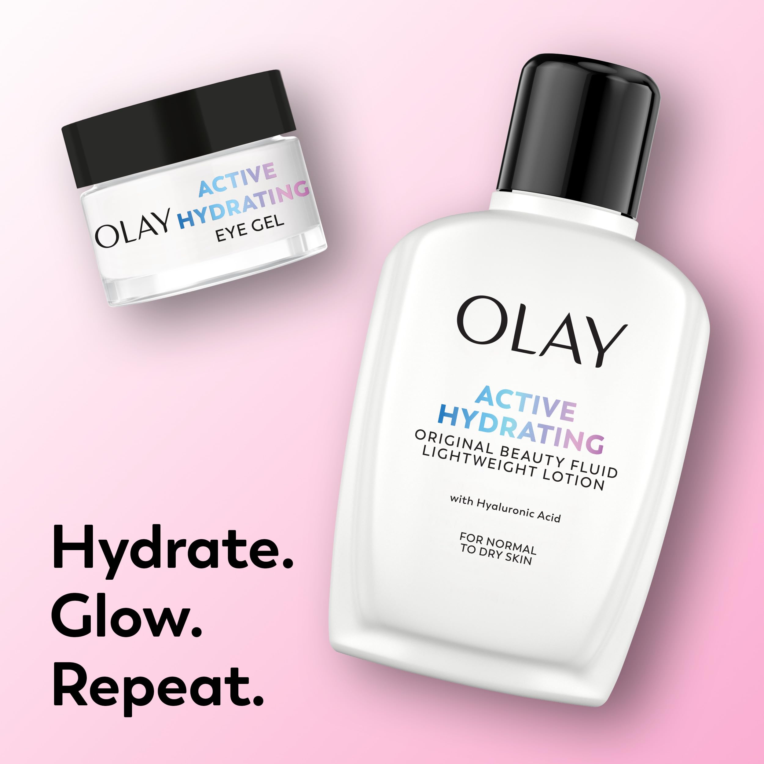 Olay hidratante facial fluido, fórmula no grasa para uso diario.