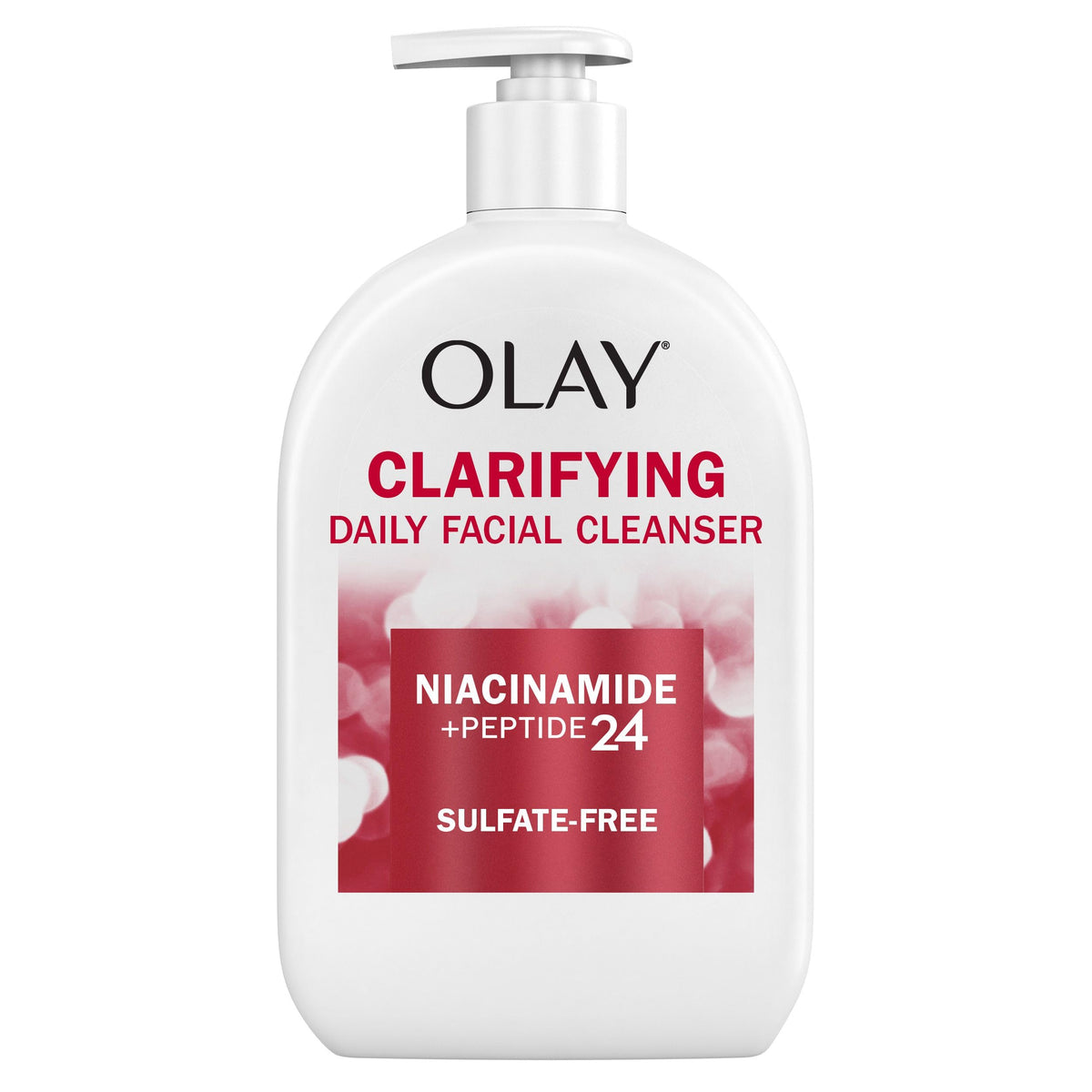 Olay limpiador facial diario aclarador en botella, prepara la piel para el resto de la rutina.