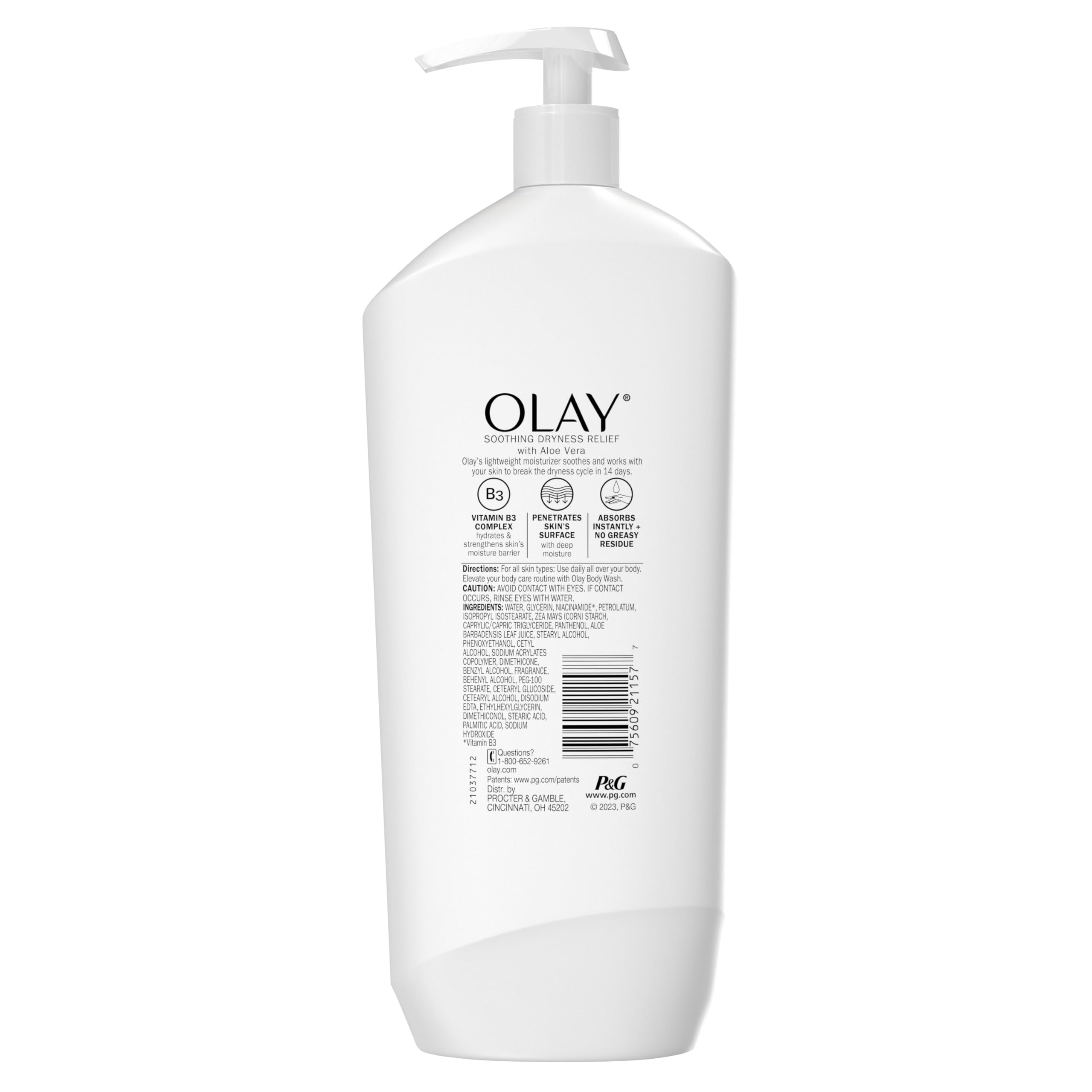 Olay loción corporal con aloe vera para aliviar la sequedad.