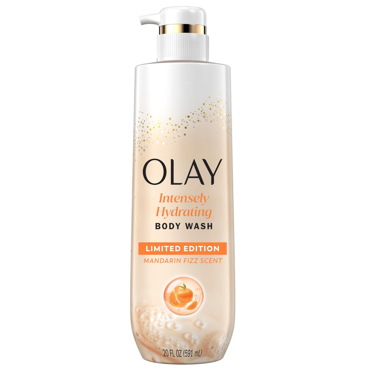Olay Mandarin Fizz bottle showcases intense hydration for dry skin.