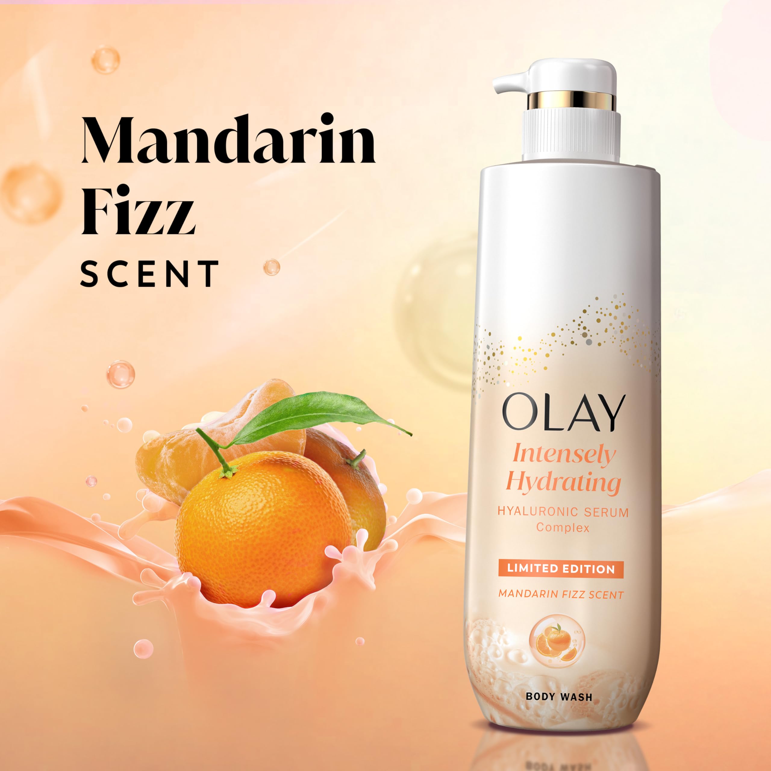 Olay Mandarin Fizz foam close-up demonstrates luxurious cleansing texture.