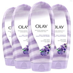 Olay Moisture Ribbons Plus Lavender Lather enhances cleansing with hydrated skin after shower.