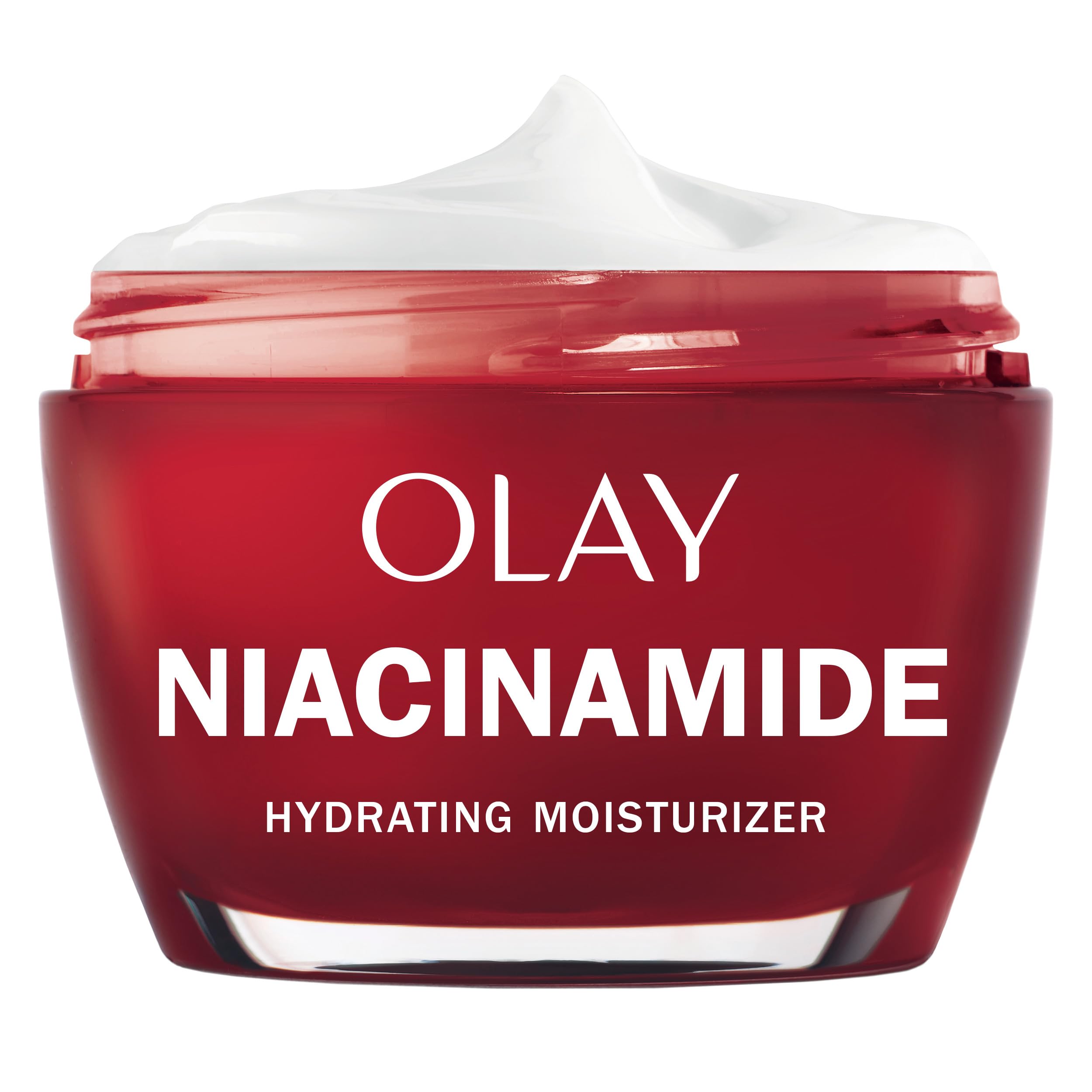 OLAY Niacinamide moisturizer bottle shown for everyday use with non-greasy finish