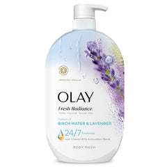 Olay Radiancia Fresca: botella en primer plano para piel suave.