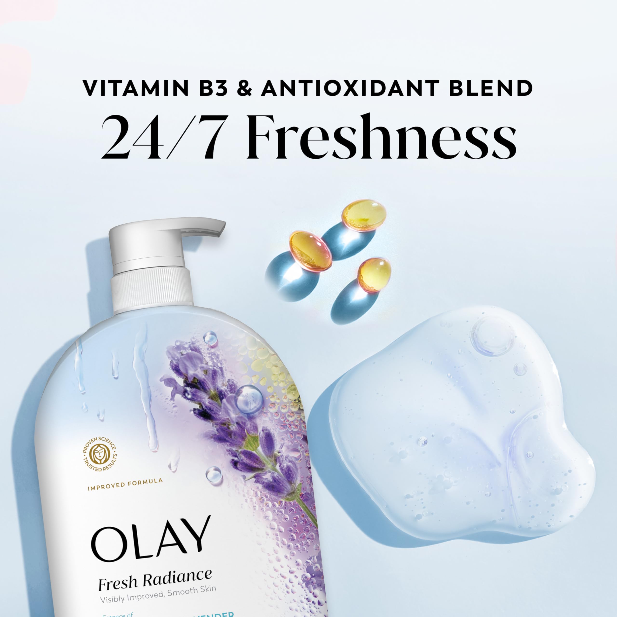 Olay Radiancia Fresca: fragancia de lavanda para un baño relajante.