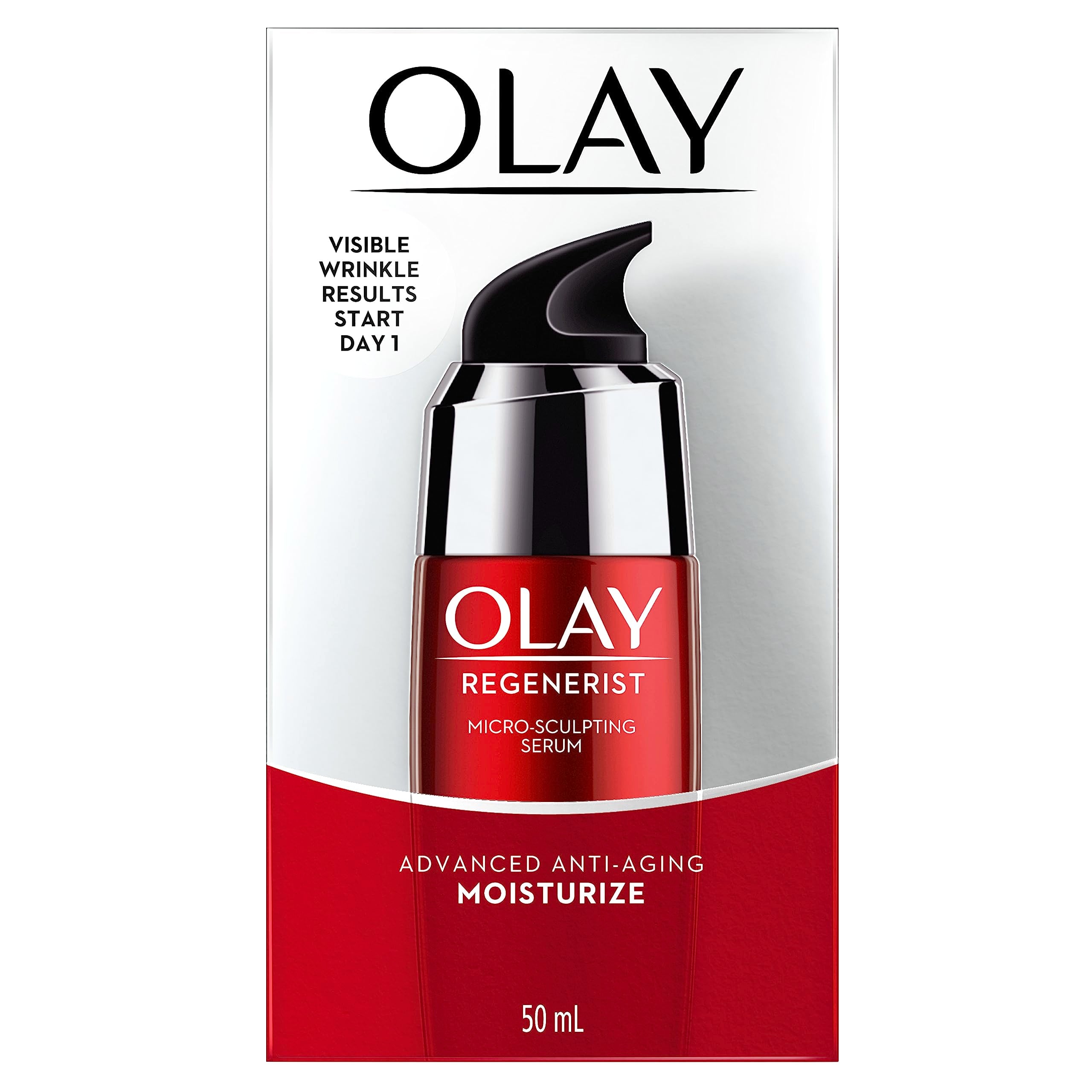 Olay Regenerist: bote elegante para hidratación y firmeza de la piel.