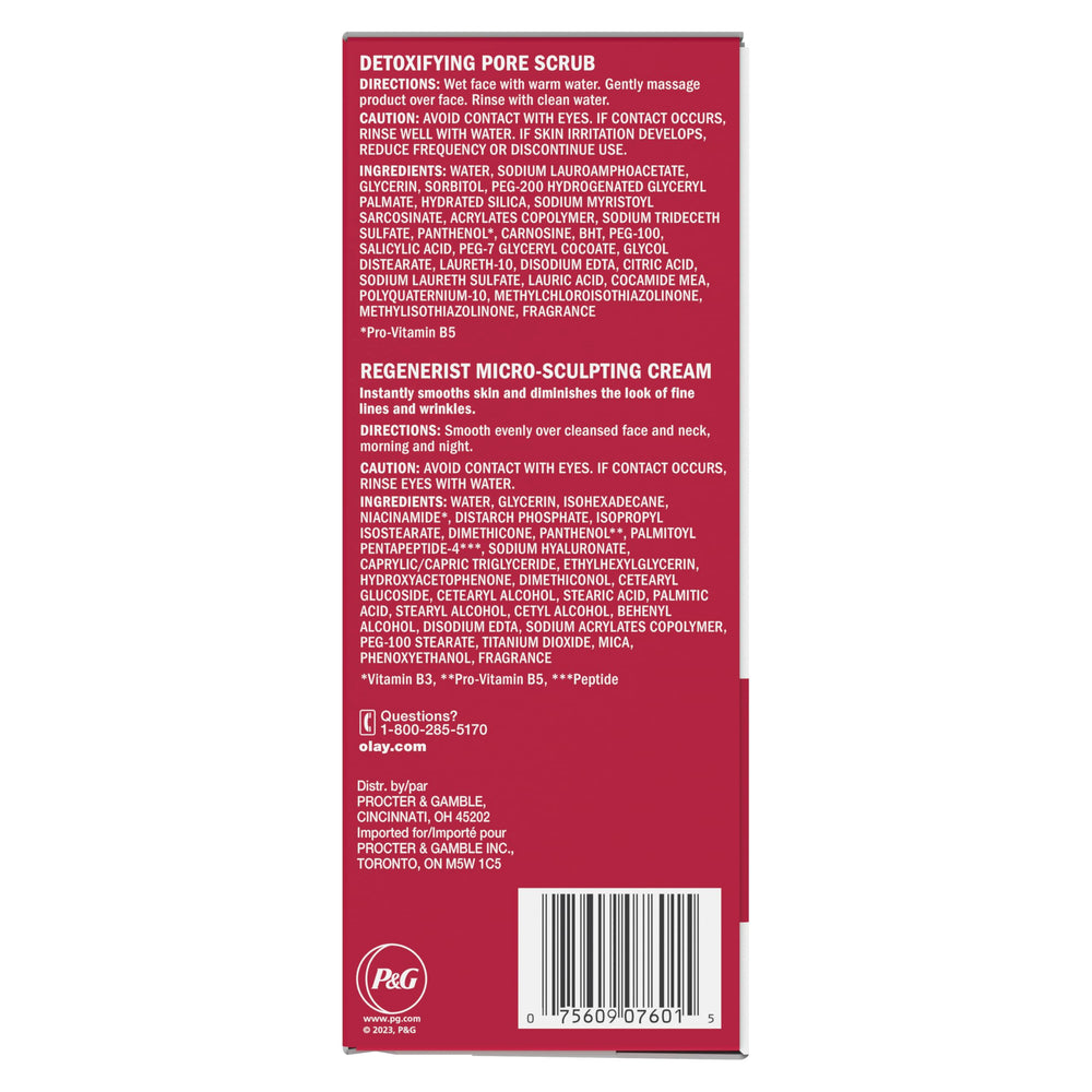 Olay Regenerist Cream and Scrub duo in bathroom light for daily routine.