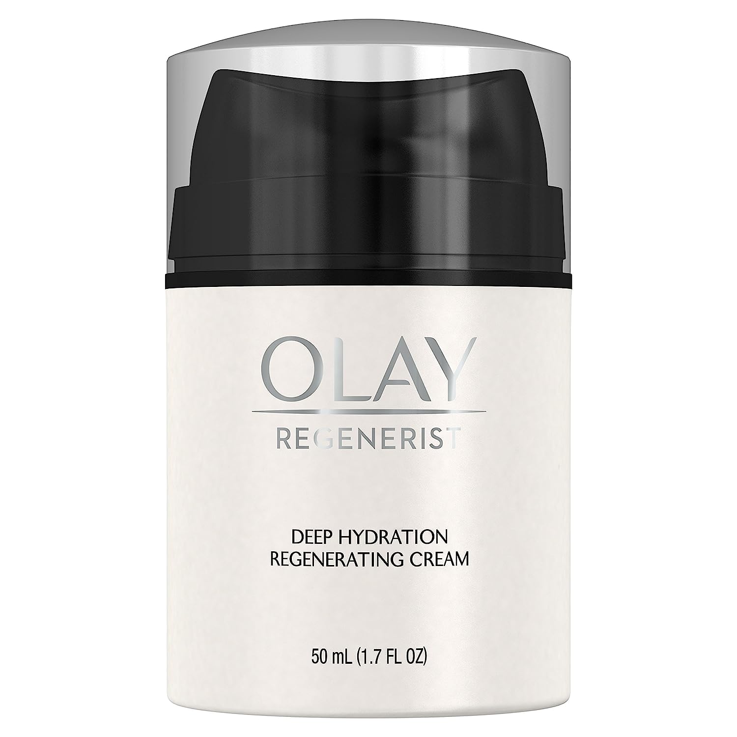 Olay Regenerist Deep Hydration cream jar close-up shows rich, fast-absorbing moisture.