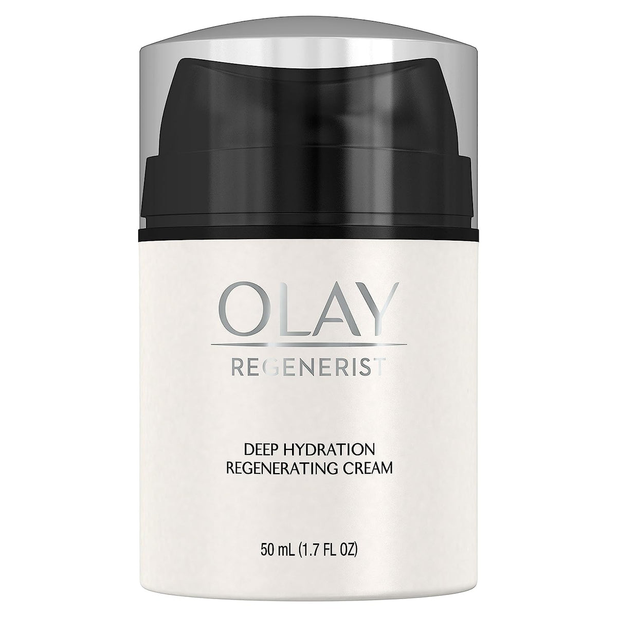 Olay Regenerist Deep Hydration cream jar close-up shows rich, fast-absorbing moisture.