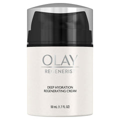 Olay Regenerist Deep Hydration cream jar close-up shows rich, fast-absorbing moisture.