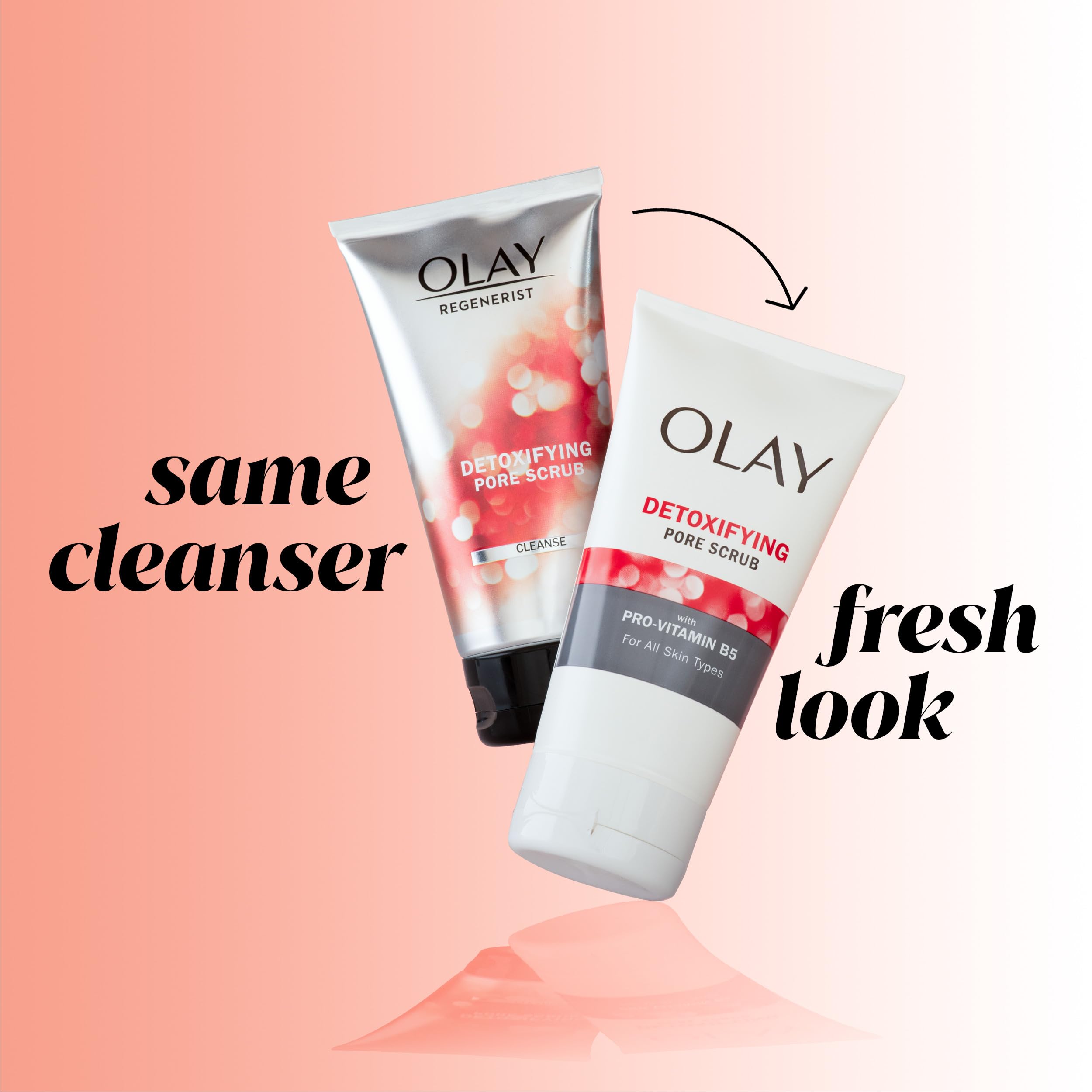 Olay Regenerist Detoxifying Pore Scrub gel texture close-up for deep cleansing.