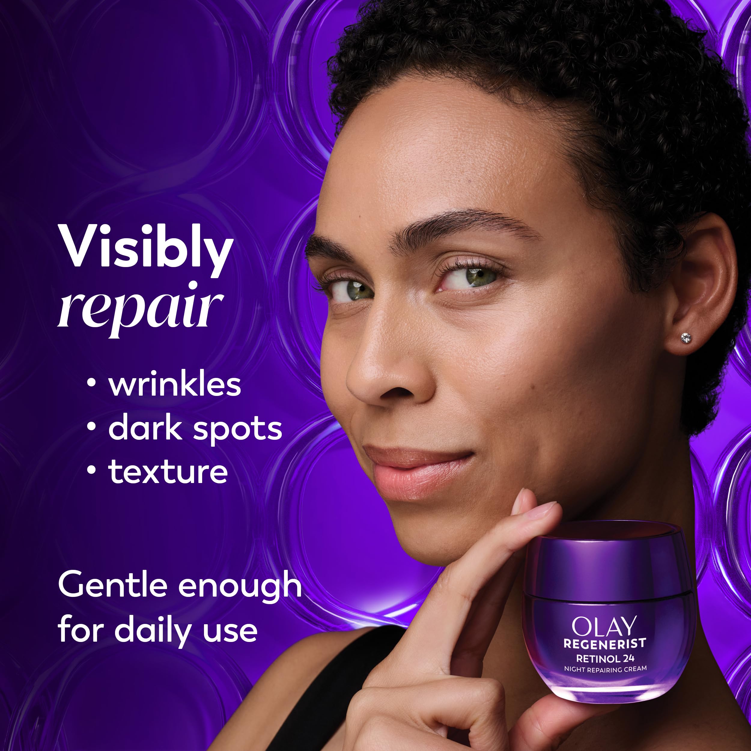 Close-up of fragrance-free label on Olay Regenerist night cream