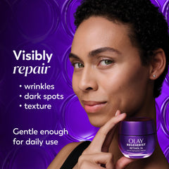 Close-up of fragrance-free label on Olay Regenerist night cream