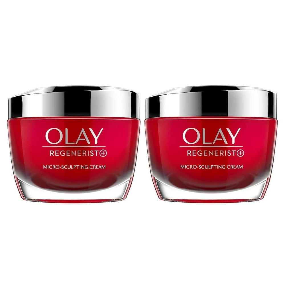 Olay Regenerist Micro-Sculpting Cream jar closeup highlighting rich hydration texture.