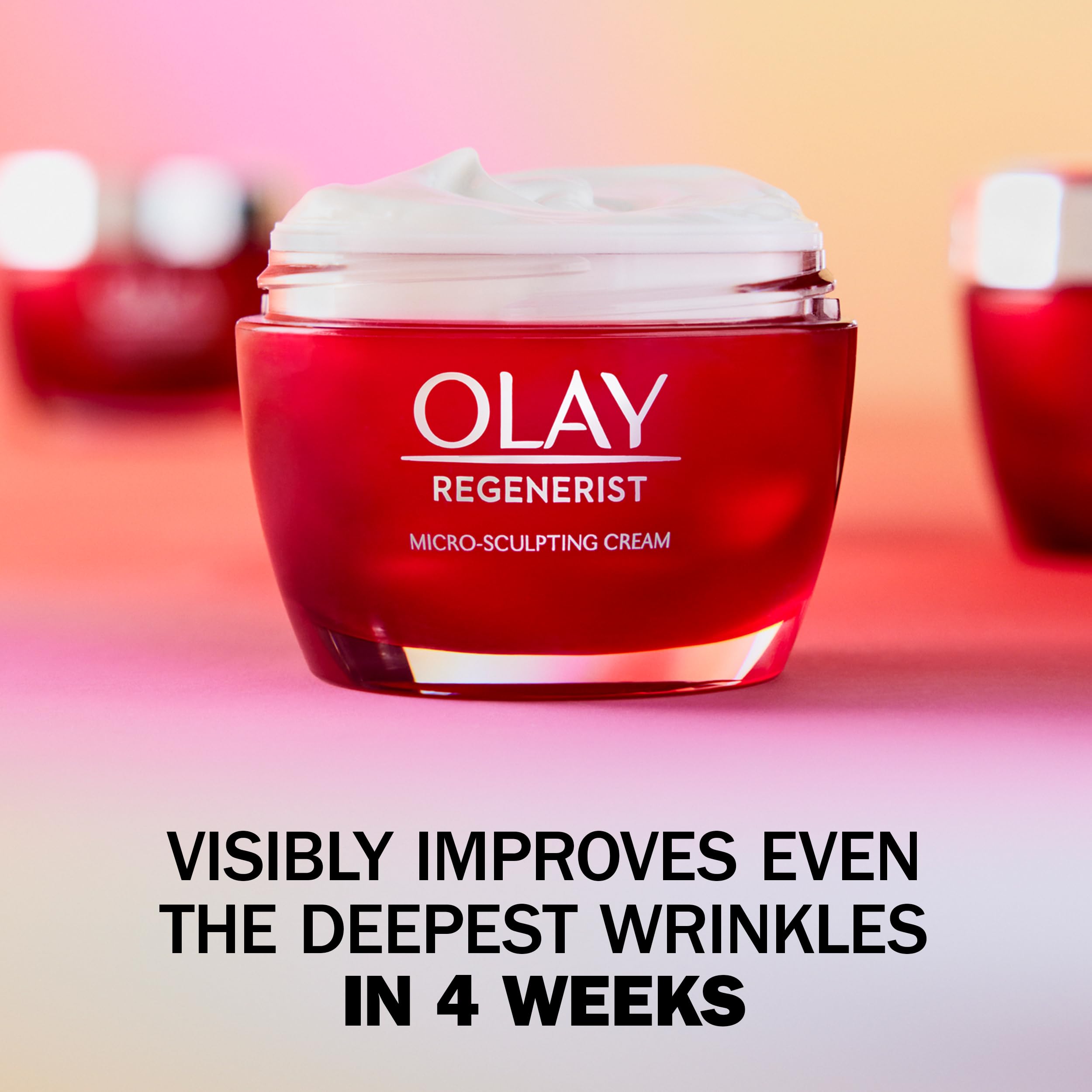 Olay Regenerist Micro-Sculpting Cream jar closeup showcasing rich hydration and anti-aging formula.
